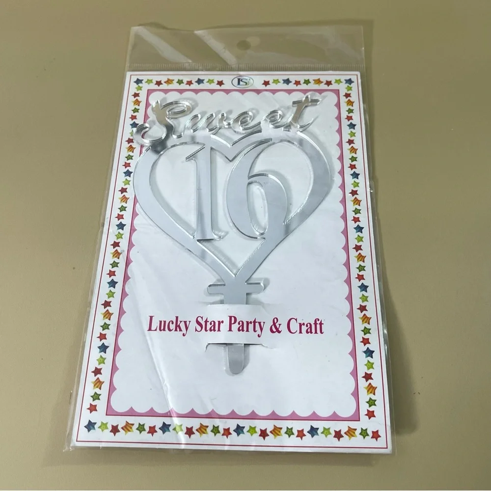 NWT Sweet 16 Cursive Acrylic Mirrored Cake Topper